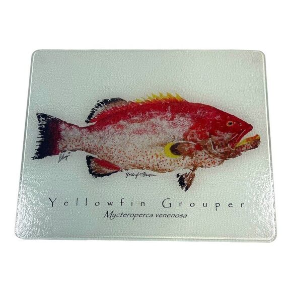 Yellowfin Grouper Glass Cutting Board Mycteroperca Venenosa 12x14 Fisherman Gift - Picture 1 of 5